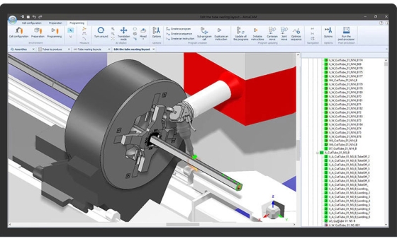 Almacam Tube, software di programmazione per macchine da taglio per tubi e profili.